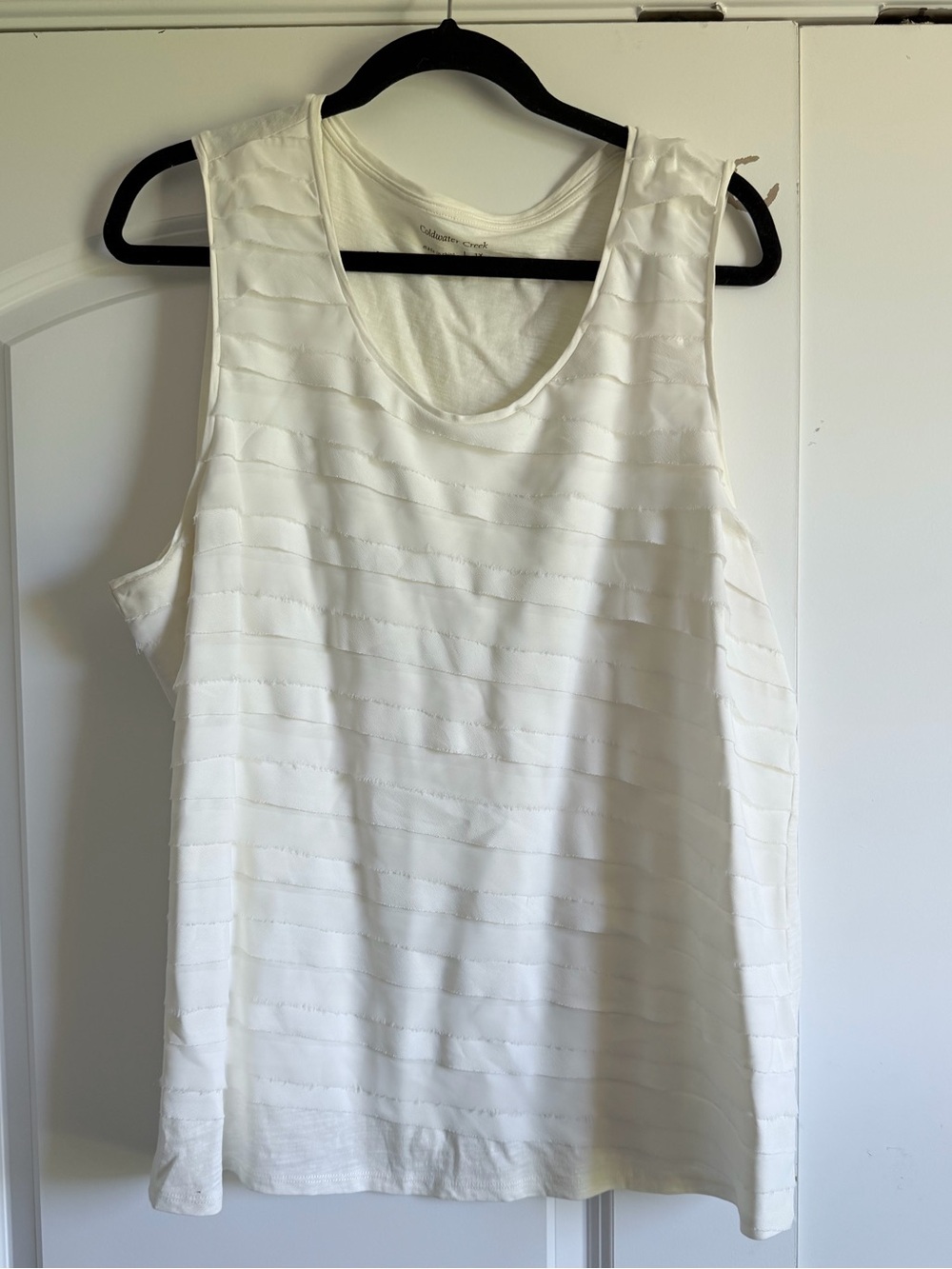 Coldwater Creek White Textured Stripe Sleeveless Tank